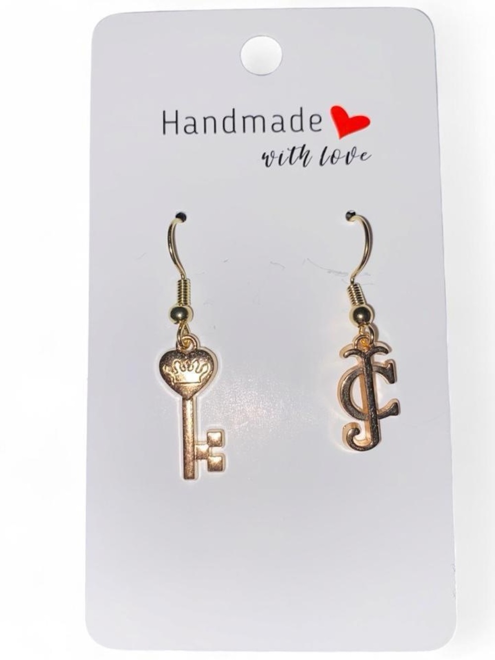 Gold Key and Script Initial Dangle Earrings